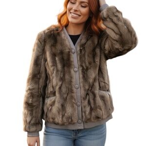 Vintage 60s Lilli Ann Large/XL Faux Fur Buttery Soft Leather Coat